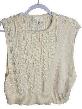 Anthropologie Cable Knit Sweater Vest Ivory One Size Fisherman Cabin Preppy